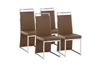 Cavadore SCARLETT Set van 4 eetkamerstoelen modern design stoel met handvat en rugleuning incl. bekleding van kunstleer cappuccino chroom 58x45x100 cm