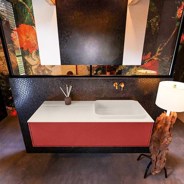 Mondiaz ERIN 120cm badmeubelset Fire met 1 lade + RIDGE wastafel rechts Linen