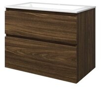 Proline Elegant badmeubelset 80x46x62cm met 1 kraangat en onderkast a-symmetrisch Polystone Cabana oak/Glans wit 1816353