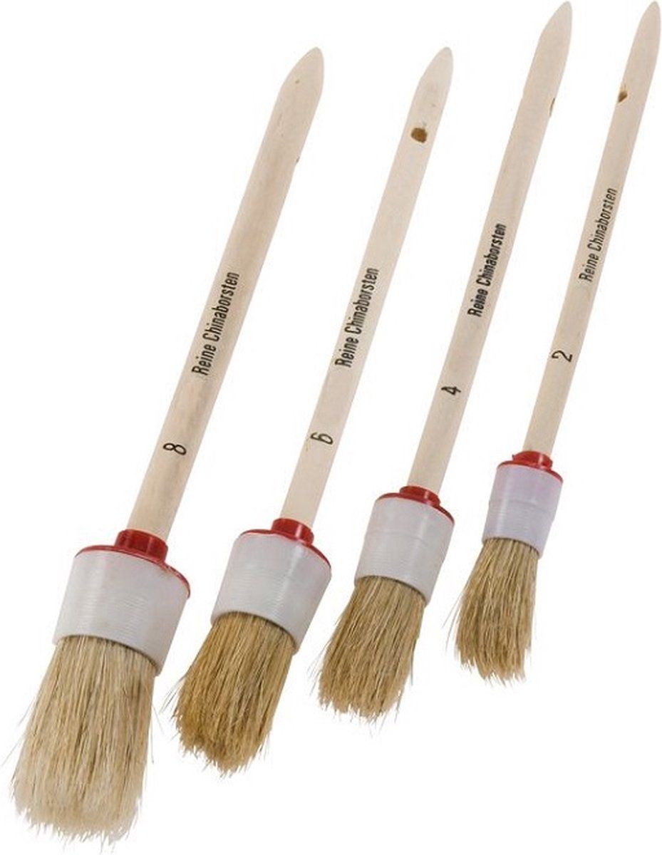 kwb 030890 Ring-penseelset, ronde kwast voor lakwerk maat 2, 4, 6 en 8, ronde kwast, puur China-borstelharen
