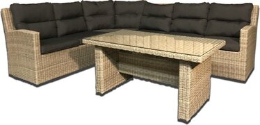 Mondial Living Loungeset / Hoekset Merano Zand/Beige voor 6 personen - Vuilafstotend en onderhoudsvrij - Inclusief kussens