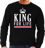 Bellatio Decorations King for life Zwart sweater - Trui voor heren - Koningsdag kleding XL