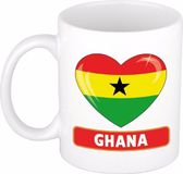 Bellatio Decorations Hartjes vlag Ghana koffiemok - drink beker - white - 300 ml