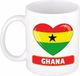 Bellatio Decorations Hartjes vlag Ghana koffiemok - drink beker - white - 300 ml