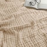 Comfy Cubs Mousseline deken, grote maat 127 x 152 cm, 6-laags verkoelende katoenen zachtheid, ademend en warme plaid voor slaapkamer, woonkamer bank (zand, plaid - mousseline)