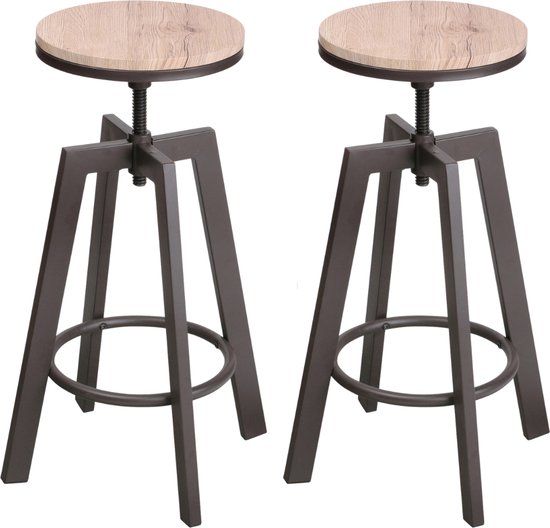 Urban Living "DOCK" – Set van 2 barkrukken, diameter 43cm, in hoogte verstelbaar van 63 tot 73cm