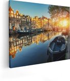 Artaza Canvas Print - Amsterdam Canal at Sunset - 100x80cm - Rectangular