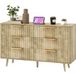 Commode 6 tiroirs design scandinave, pin massif, pieds et poignées assortis, chêne, 120x40x76 cm, chambre, salon, entrée