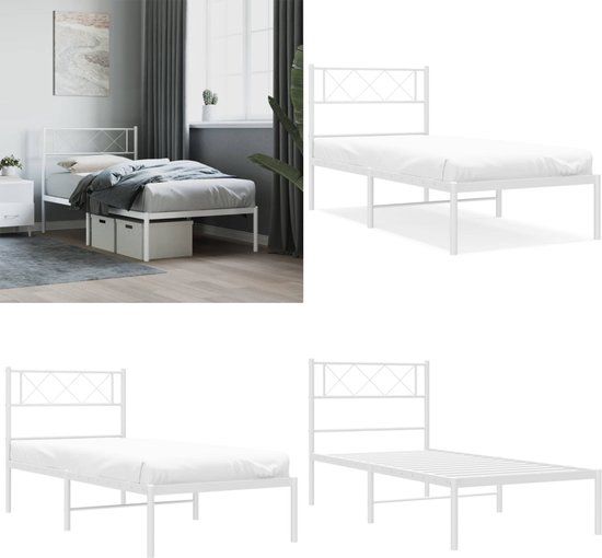 vidaXL Bedframe met hoofdbord metaal wit 107x203 cm