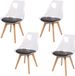 Urban Living SET VAN 4 "JOY" TRANSPARANTE STOELEN MET ZWARTE KUSSENS EN HOUTEN POTEN 57X50XH82CM