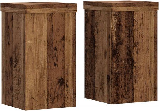 vidaXL Plantenstandaards - 2 st - 10x10x18 cm - Bewerkt hout - Oud houtkleurig