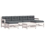 vidaXL 7-delige loungeset met kussens, massief hout, wit