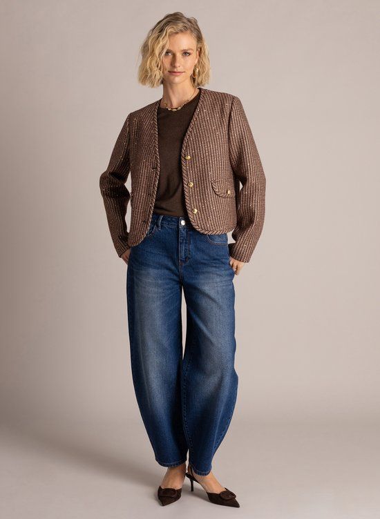 Yest Broek Sophie Dark Stone Wash Deni Katoen/Elastaan Loose Fit Vrouwen Maat 42