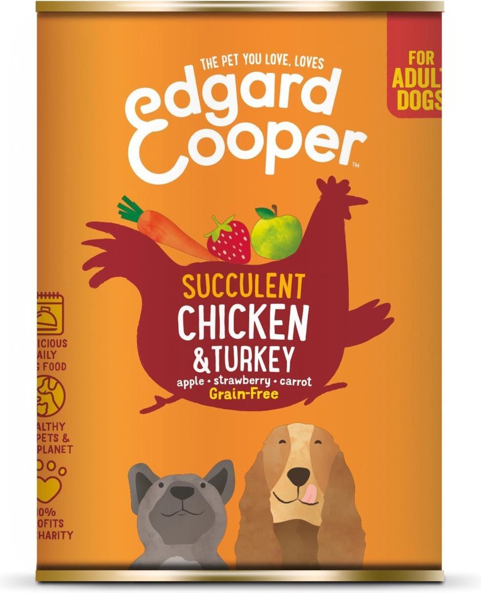 Edgard & Cooper Kip & Kalkoen Blik - Voor volwassen honden - Hondenvoer - 400g