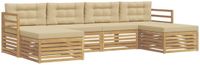 vidaXL Bank loungeset 6 zitplaatsen Wit en Beige Massief Acacia Hout