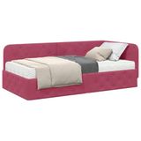 vidaXL Hoek Bed Frame Wijnrood Fluweel 90 x 190 cm
