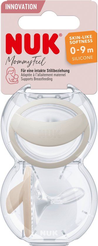 NUK MommyFeel Fopspeen | siliconen | 0-9 maanden | 2 stuks | grijs- beige