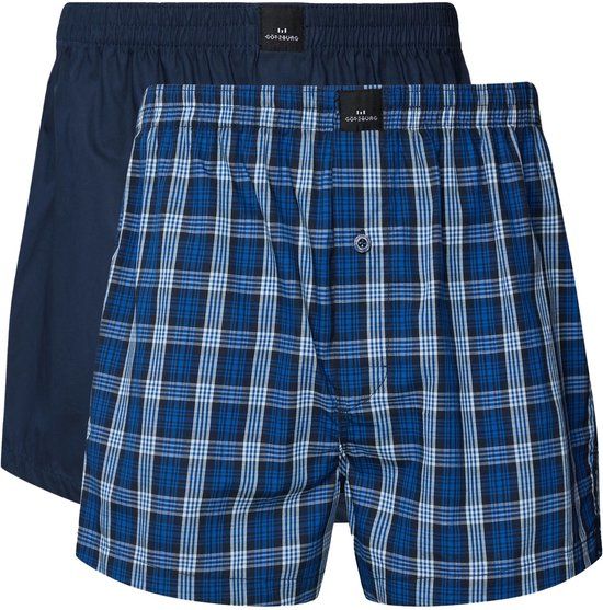 Götzburg heren 2P wijde boxershorts basic check blauw