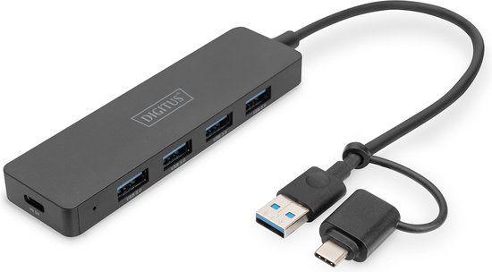 Digitus DA-70235 USB-hub 4 poorten USB-A USB 3.0 5 GBit/s Met USB-C stekker Zwart