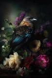 Alexsar Art schilderij Glas art raven floral 150x100cm
