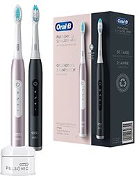 Oral-B Pulsonic Slim Luxe 4900 Elektrische tandenborstel/elektrische tandenborstel, dubbele 2 opzetborstels, zachte tandreiniging met timer, ontworpen door bruin, zwart/roségoud