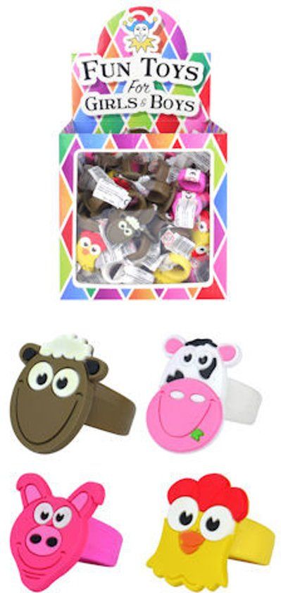 156 Stuks Kinderringen - Boerderij Dieren in Traktatiebox Uitdeelcadeautjes