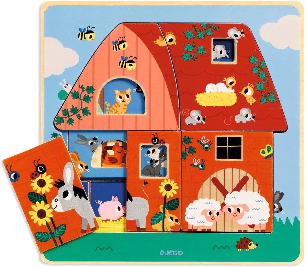 Djeco Chez Moo 3-in-1 Lagenpuzzel Boerderij - 12 stukjes