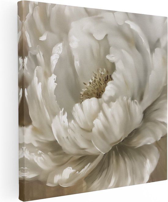 Artaza Canvas Schilderij Witte Bloem op een Beige Achtergrond - 60x60 - Canvas Print
