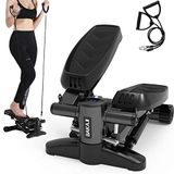 BAKAJI Stepper training fitness cardio benen buik heup met LCD-display calorieën en tijd schouders structuur van roestvrij staal, antislip, kleur zwart, afmetingen 42 x 27 x 31,5 cm