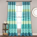 Lush Decor Boheemse gestreepte raamgordijnpanelen, paar, 132 cm B x 213 cm L, blauw en groen