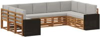 vidaXL - Buiten - bank - set - 9 - st - Naturel - en - lichtgrijs - Polyester