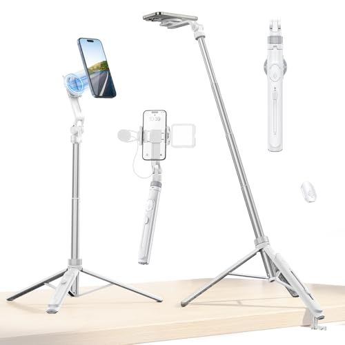 ULANZI Mobiele Telefoon Statief 145cm, Magnetische Selfie Stick met Afstandsbediening, Telefoon Vlog Standaard met 2 in 1 Telefoonclip, 2 Koude Schoen Montage Statief Compatibel voor iPhone/Samsung