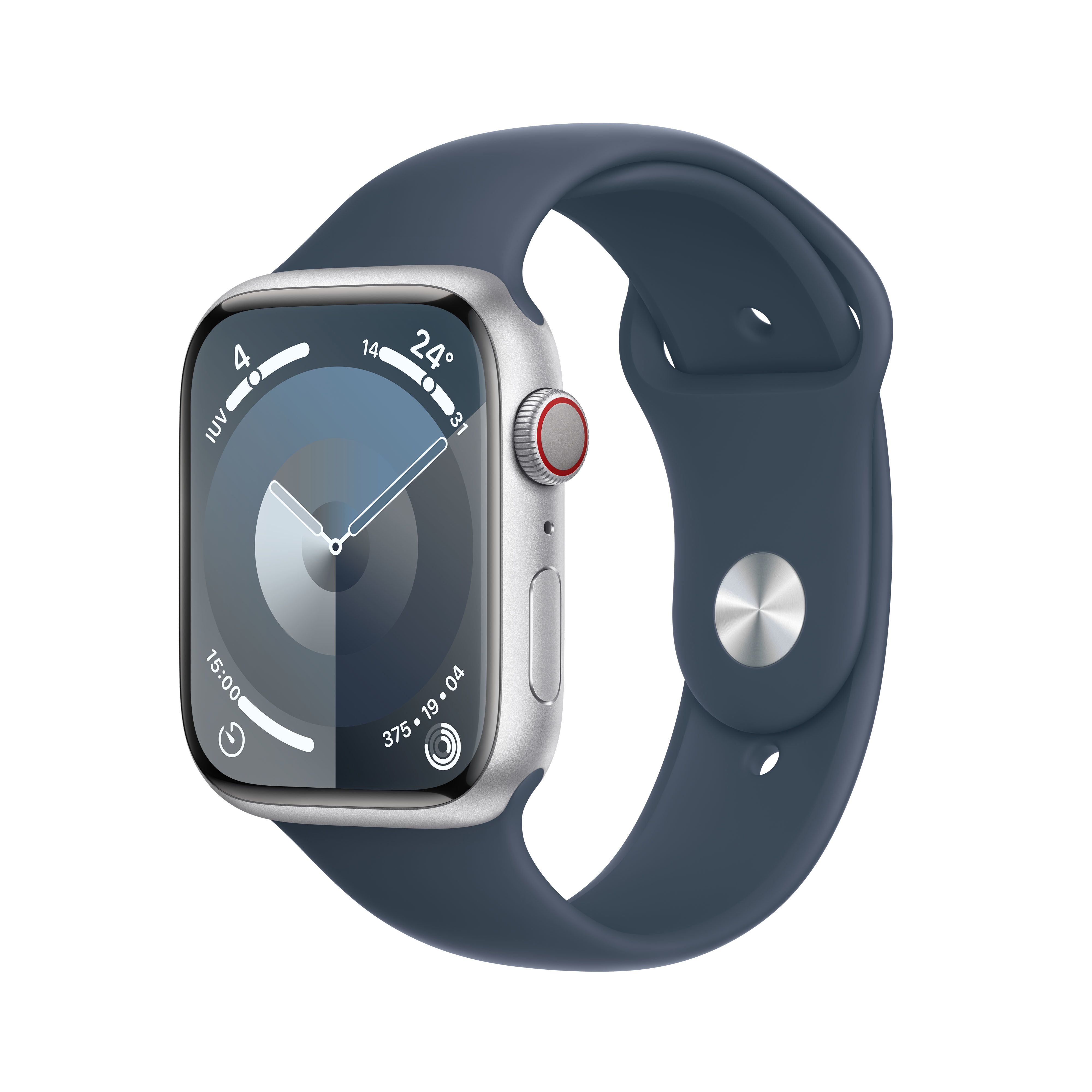 Apple Watch Series 9 45mm - Silver Aluminium - Storm Blue Band - GPS + Cellular