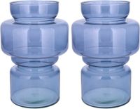 Bellatio Design Bloemenvaas - 2x - blauw transparant gerecycled glas - D17 x H25 cm