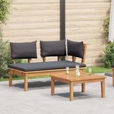 vidaXL Tuinbank en tafelset, 2 stuks, grijs en bruin, massief teak hout