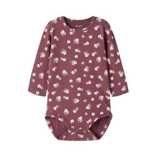 NAME IT BABY gebloemde romper - donkerrood