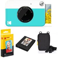 Kodak Printomatic instant camera (blauw) pakket + zinkpapier (20 vellen) etui + fotoalbum + ophangframe + comfortabele halsband