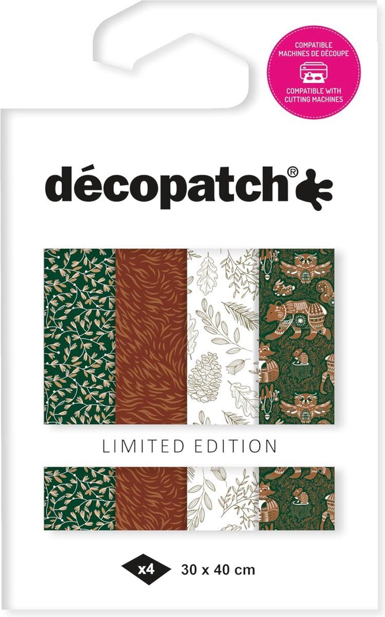 Décopatch TD925C - Assortiment de 4 papiers Foil avec dorure à chaud - papier déco Noël - Forest Nature