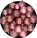 Kaemingk B.V. Boules de Noël - 30x pc - vieux rose - 4, 5, 6 cm - plastique - mat-brillant-paillettes