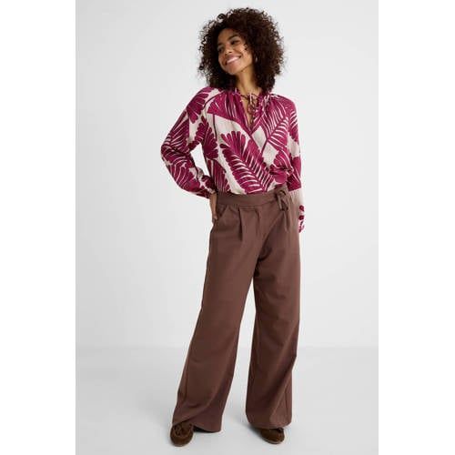 Ruby Ruby wide leg broek met striksluiting bruin