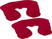 Merkloos / Sans marque Opblaasbaar reiskussen/nekkussen - 2x - in een etui - rood - 33 x 21 cm - velours kunststof