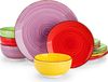 Service de table, en grès, 12 pièces, set combiné, service pour 4 personnes, composé d'assiettes plates, d'assiettes à dessert et de bols, rond