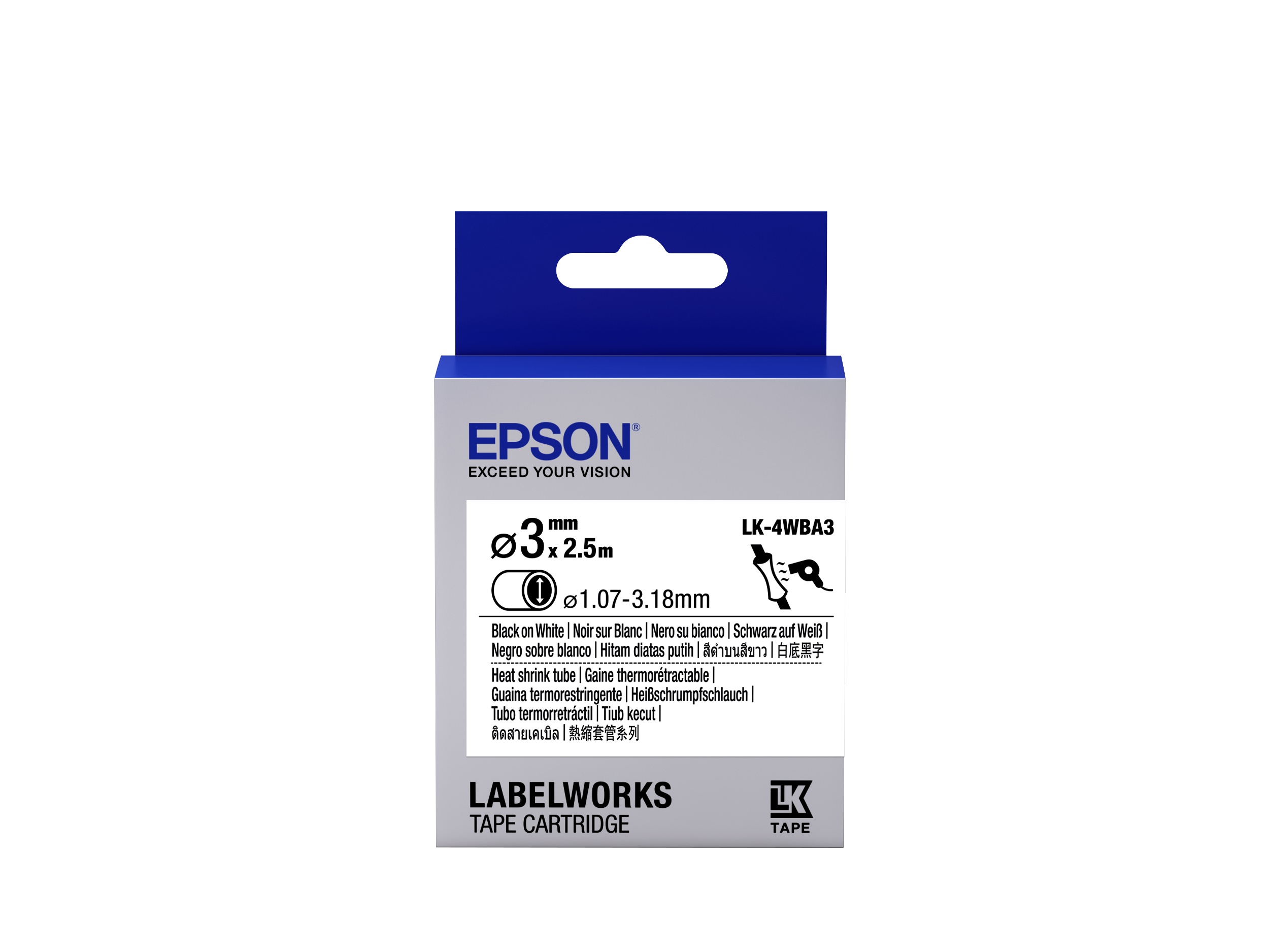 Epson LK-4WBA3 - Zwart/Wit - D3 mm - Krimpkous labeltape