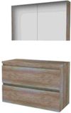 Basic Line Comfort 46 Badkamermeubelset - 100 x 46 cm - Greeploos - 2 Lades - Wastafelblad - Spiegelkast - Scotch Oak