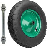 GARRONDA - Vervangwiel Kruiwagen 4.80/4.00-8 Kruiwagenwiel Ø 390 mm Luchtband 4PR Band tot 120 kg met As Stalen Velg Kogellager voor Tuinwagen Erf Bouwplaats GD-0163, Zwart-Groen