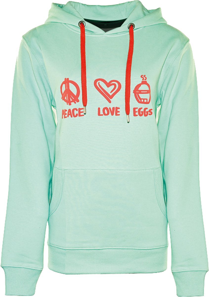Big Green Egg - Sweater - Dames - Large - Peace, Love, EGGs - Hoodie - Kaptrui