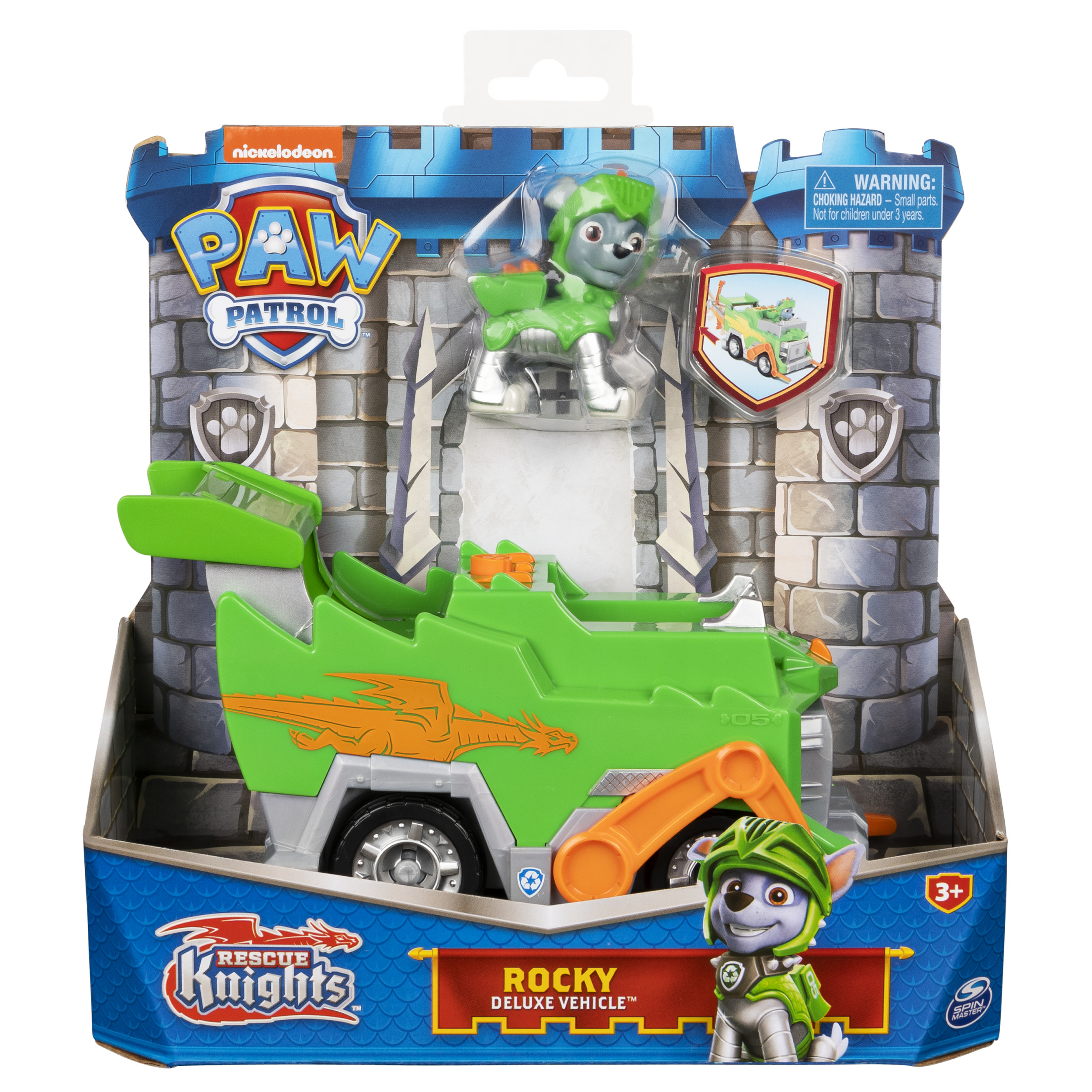 Spin Master PAW Patrol Rescue Knights - Transformerende Rocky-speelgoedvoertuig met actiefiguur