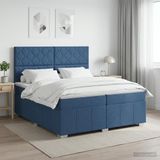 vidaXL Boxspringbed met matras en hoofdbord, blauw, 200 x 200 cm, stof