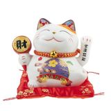 Lachineuse Kattenbeeldje Maneki Neko - Symbool voor fortuin en geluk - Beweegbare arm - Traditionele Japanse geluksbrenger - 12 x 14 x 10 cm - Porselein, Wit - Werkt op LR03-batterij niet inbegrepen