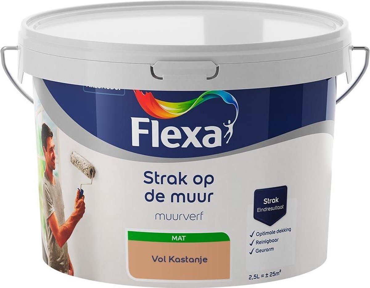 FLEXA - Strak op de muur - Muurverf - Mengcollectie - Vol Kastanje - 2,5 liter